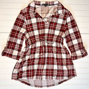 Derek Heart 3/4 Sleeve Burgandy & Plaid Maternity Top - Sz XL